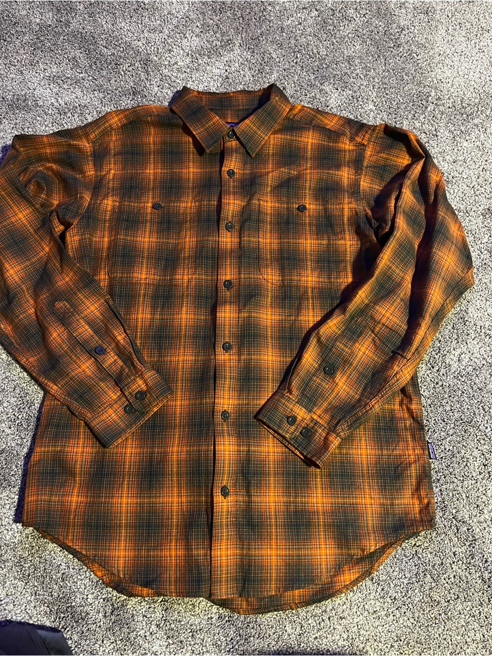 Patagonia Shirt Mens Medium Fjord Plaid Orange Brown Flannel NWOT